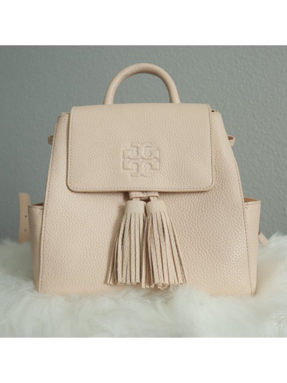 Tory Burch Blush Pink Mini Thea Leather Tassel Backpack